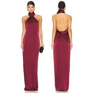 Katie May Sidrit Gown Maxi Halter Satin Formal Gala Party Evening Bordeaux S